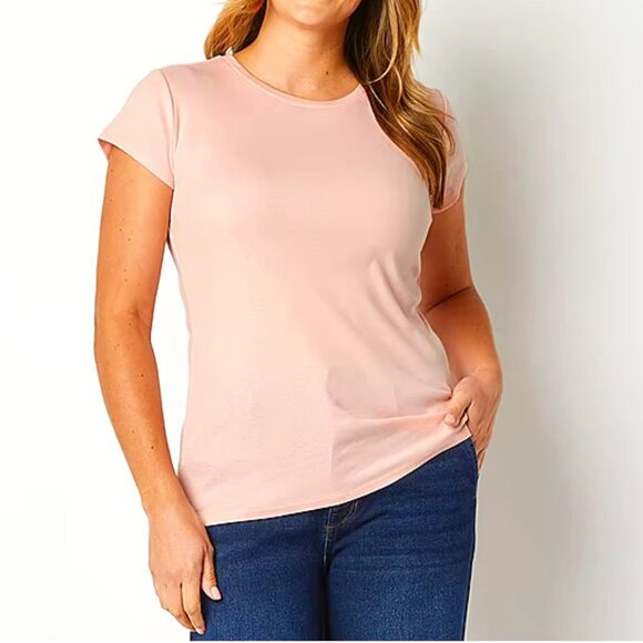 🌼 Liz Claiborne Stretch Cotton Tee in Pink, L NWT - Picture 8 of 8